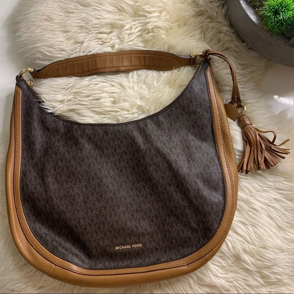 MICHAEL KORS Lydia Large Hobo Shoulder Bag monogram Brown purse handbag